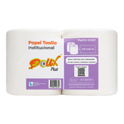 Papel Toalla Institucional Blanco Doux Plus x 125 m – Pack x 2 Rollos