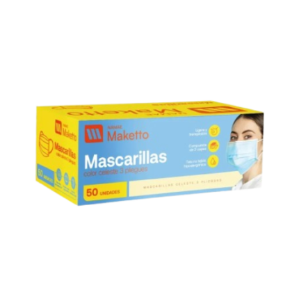 Mascarilla Descartable 3 Pliegues Maketto X 50 Und.